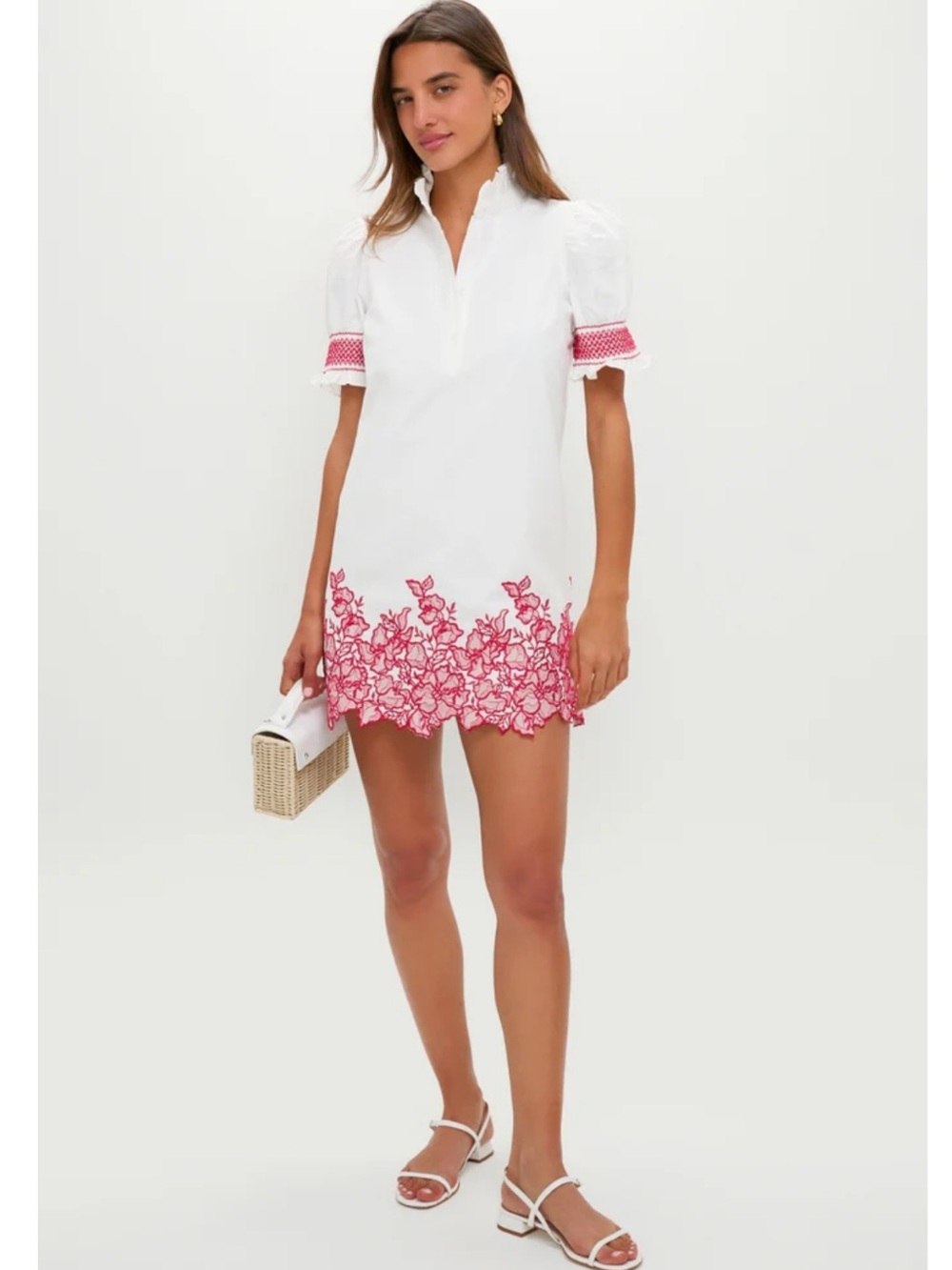 New Hyacinth House Eliza Mini Dress Embroidery red white size XS new with tags